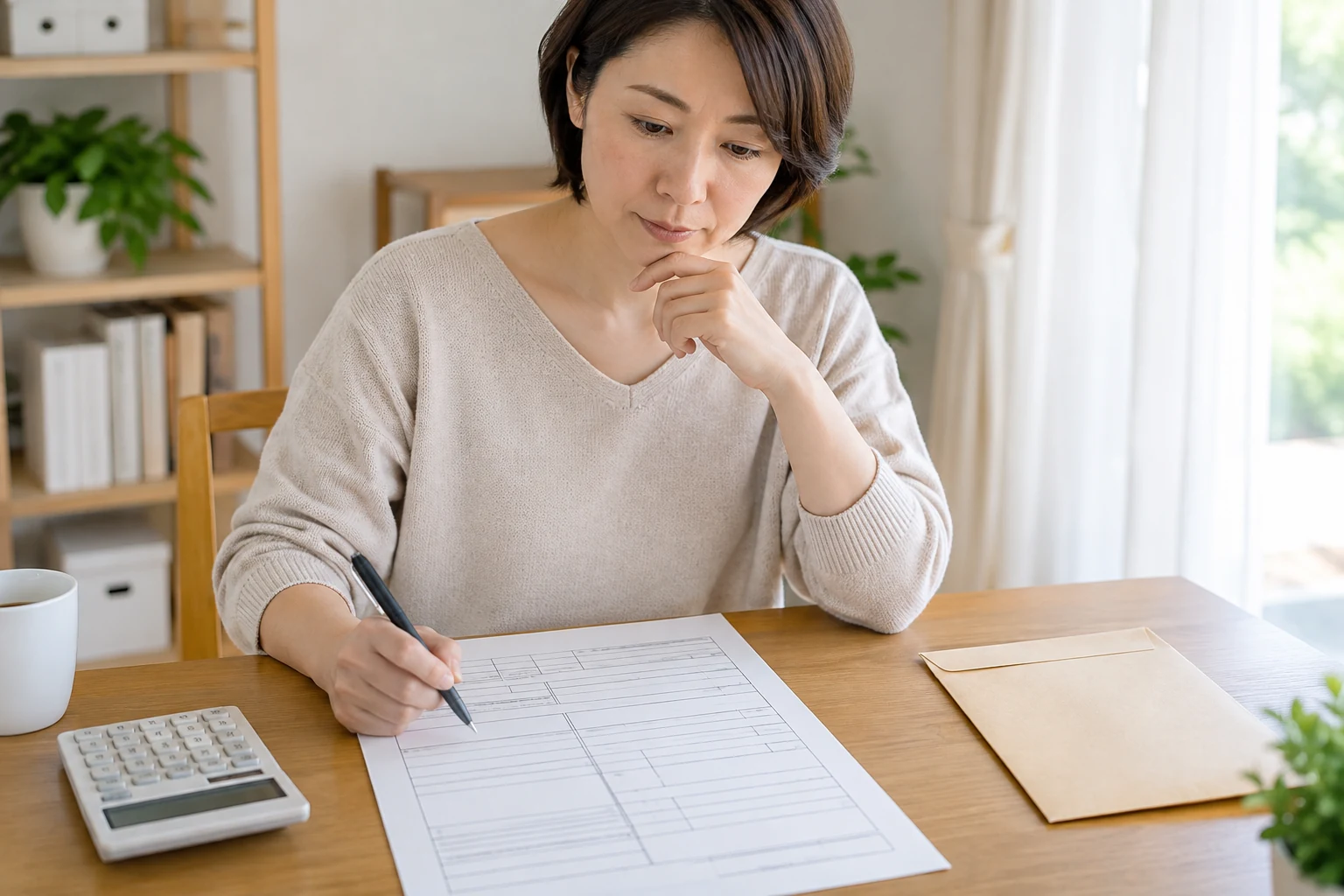 日本人女性が扶養控除等申告書を提出する前に記入内容を確認する