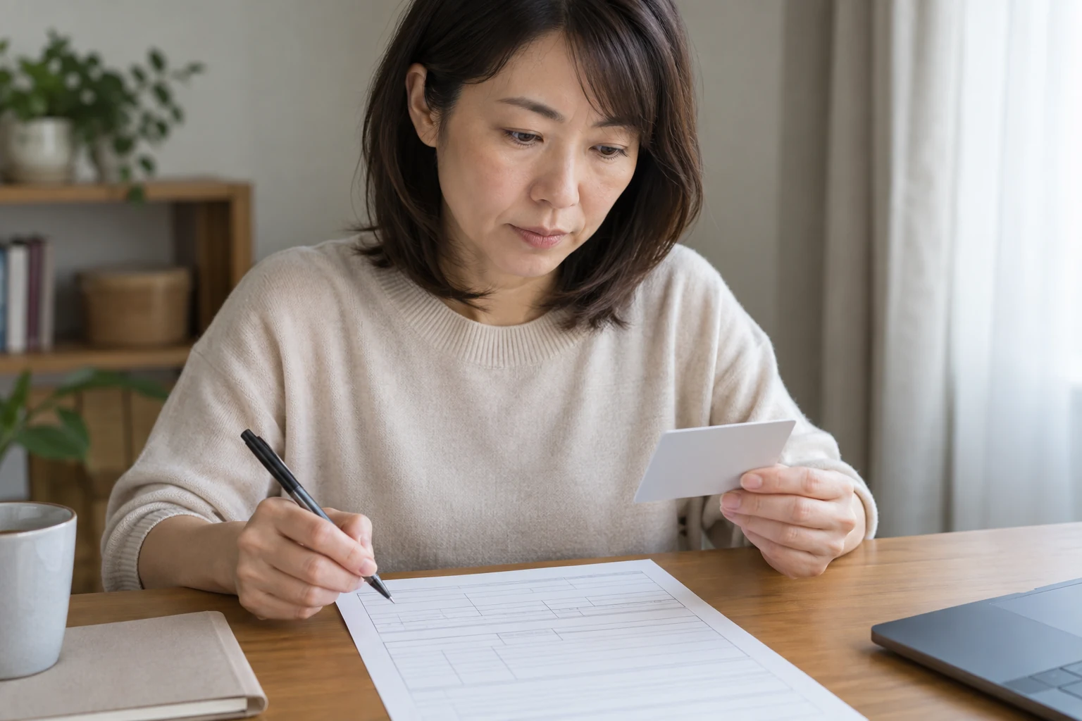 日本人女性が扶養控除等申告書の本人情報欄を確認する