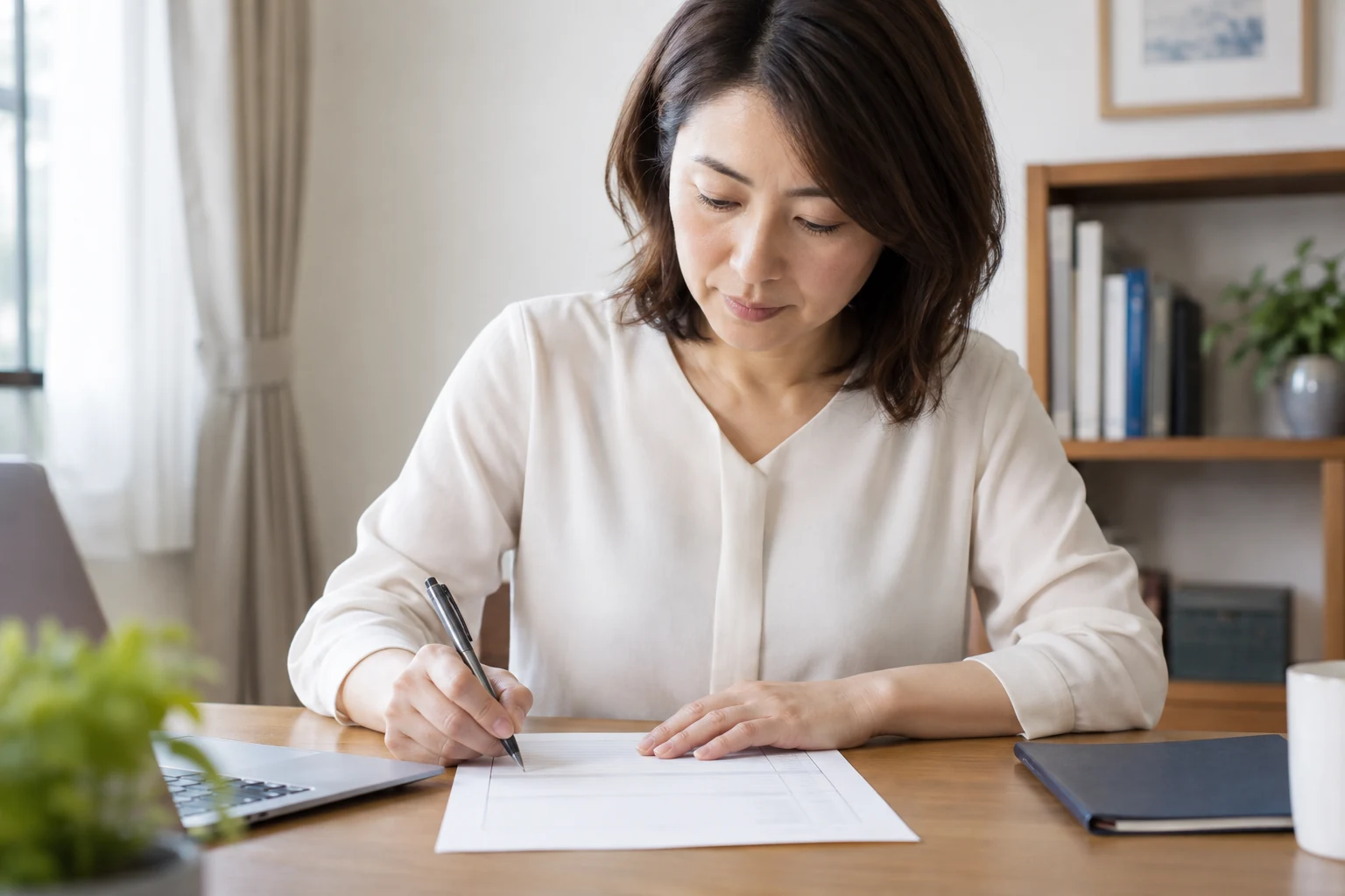 パートの職務経歴を紙に手書きでまとめている様子