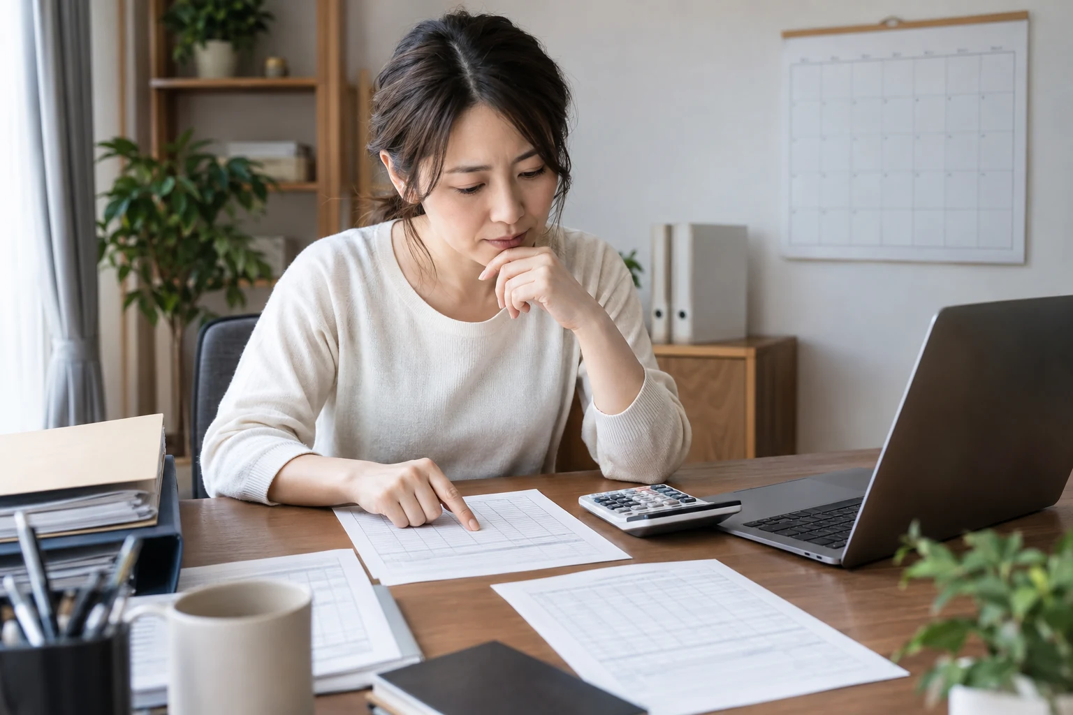 個人事業主が月ごとの収入と経費を確認する様子