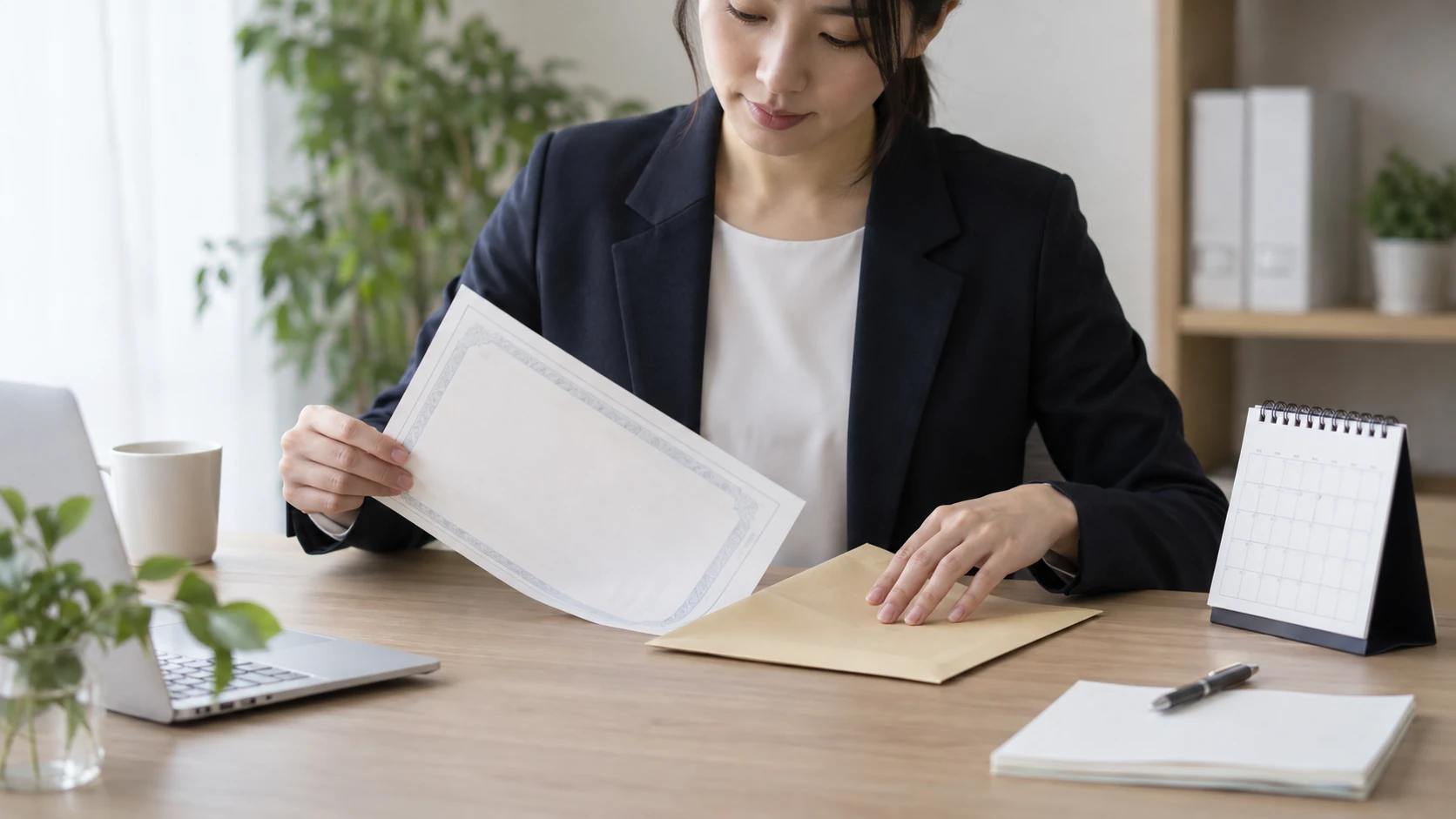 休職中の申請書類とカレンダーを整理する様子