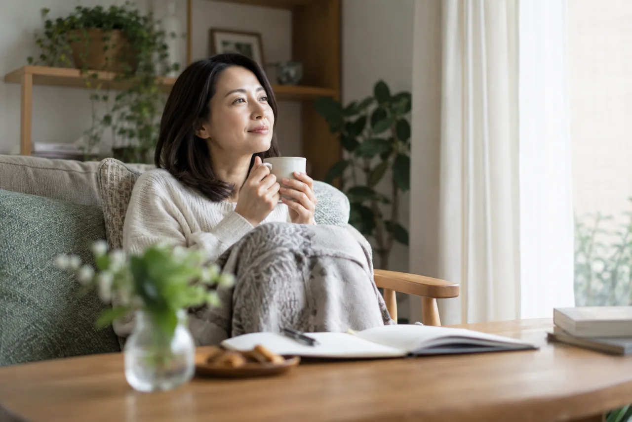 休職中に体調と生活をノートへ整理する日本人女性