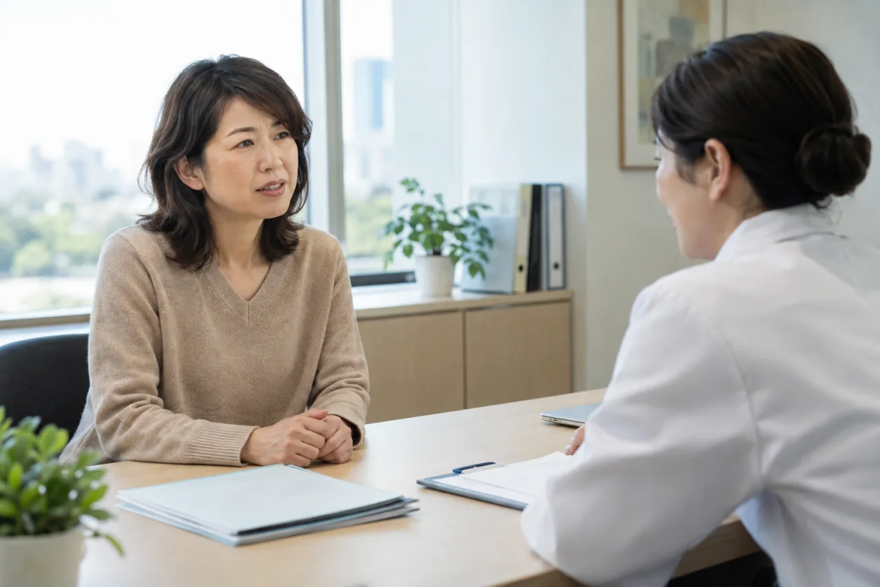 復職支援プランを産業保健スタッフと確認する日本人女性
