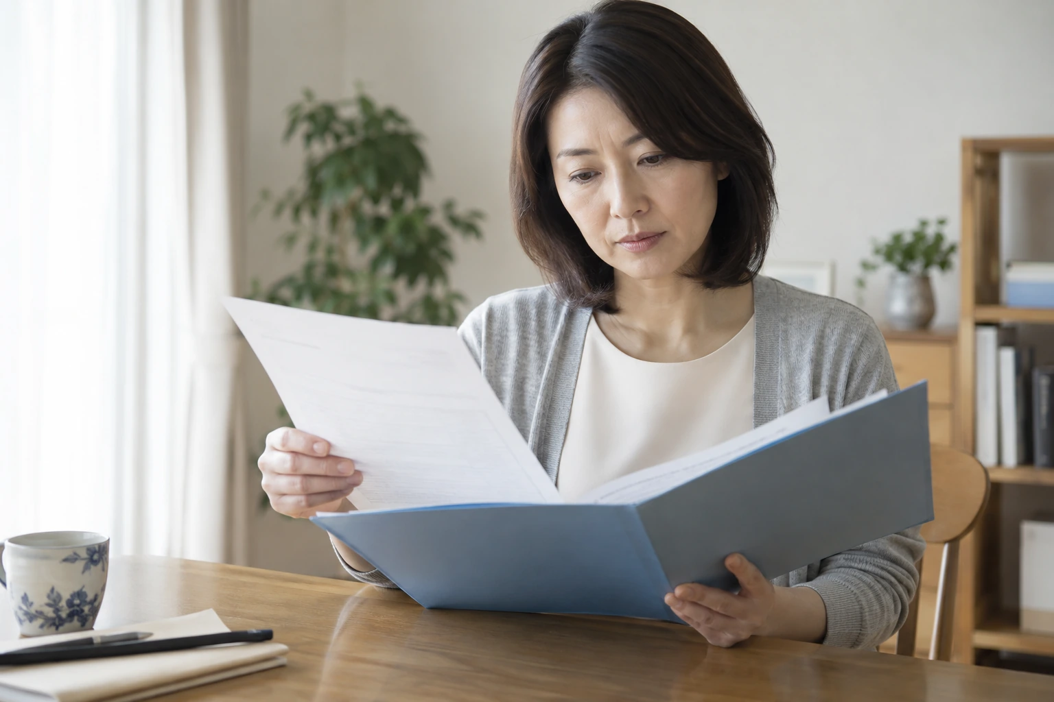 休職手続きに必要な診断書や会社の書式を確認する女性