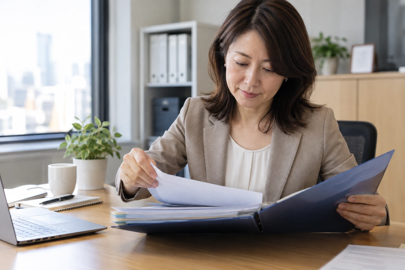 職場とのやり取りや相談先を記録する女性